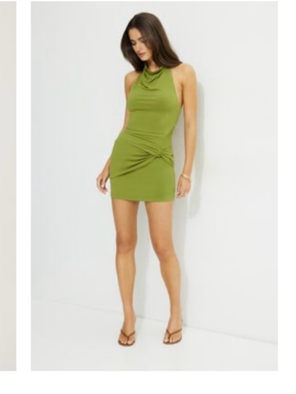 Dynamite Olive Green Cowl Neck Mini Dress with Side Knot
